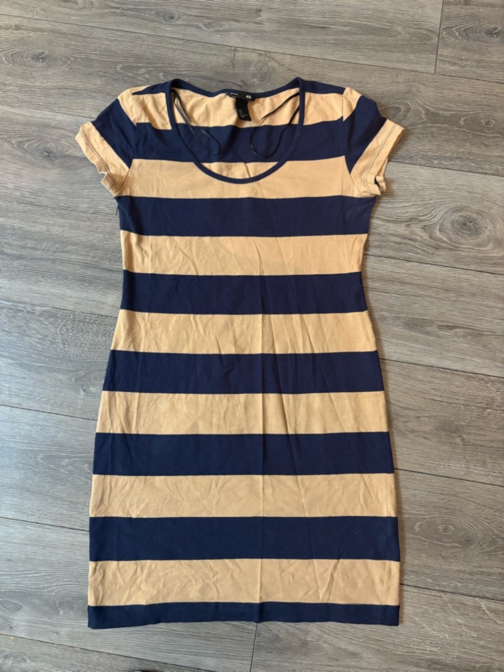 H&M Navy and Tan Striped Midi Dress